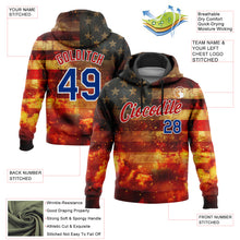 Load image into Gallery viewer, Custom Stitched Red Royal-White 3D American Flag Retro Distressed Flame Grunge Sports Pullover Sweatshirt Hoodie
