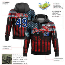 Load image into Gallery viewer, Custom Stitched Black Royal Red-White 3D American Flag Retro Distressed Grunge Sports Pullover Sweatshirt Hoodie
