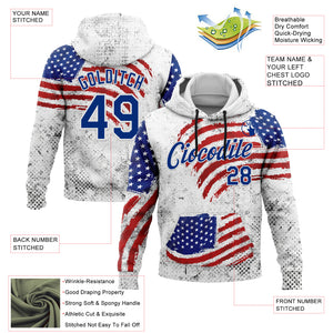 Custom Stitched White Royal-Red 3D American Flag Retro Distressed Grunge Sports Pullover Sweatshirt Hoodie