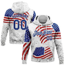 Load image into Gallery viewer, Custom Stitched White Royal-Red 3D American Flag Retro Distressed Grunge Sports Pullover Sweatshirt Hoodie
