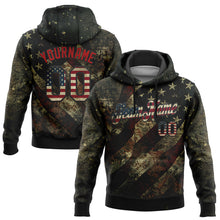 Load image into Gallery viewer, Custom Stitched Black Vintage USA Flag-Red 3D American Flag Retro Distressed Grunge Sports Pullover Sweatshirt Hoodie

