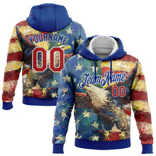Load image into Gallery viewer, Custom Stitched Royal Red-White 3D American Flag Retro Distressed Eagle Grunge Sports Pullover Sweatshirt Hoodie
