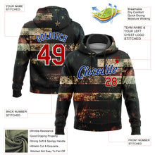 Load image into Gallery viewer, Custom Stitched Black Red Royal-White 3D American Flag Retro Distressed Grunge Sports Pullover Sweatshirt Hoodie
