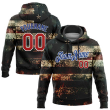 Load image into Gallery viewer, Custom Stitched Black Red Royal-White 3D American Flag Retro Distressed Grunge Sports Pullover Sweatshirt Hoodie

