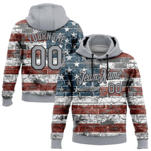 Charger l&#39;image dans la galerie, Custom Stitched Gray Red Blue-Black 3D American Flag Retro Distressed Grunge Sports Pullover Sweatshirt Hoodie
