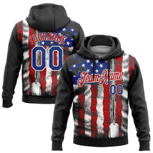 Load image into Gallery viewer, Custom Stitched Black Royal Red-White 3D American Flag Retro Distressed Zip Grunge Sports Pullover Sweatshirt Hoodie
