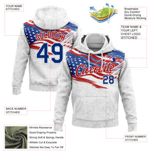 Laden Sie das Bild in den Galerie-Viewer, Custom Stitched White Royal-Red 3D American Flag Retro Distressed Grunge Sports Pullover Sweatshirt Hoodie

