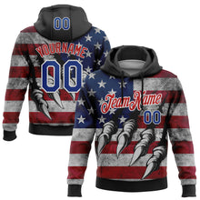 Load image into Gallery viewer, Custom Stitched Black Royal Red-White 3D American Flag Retro Distressed Grunge Sports Pullover Sweatshirt Hoodie
