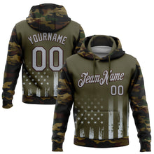 Charger l&#39;image dans la galerie, Custom Stitched Olive Gray Camo-Brown 3D American Flag Retro Distressed Grunge Salute To Service Sports Pullover Sweatshirt Hoodie
