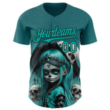 Загрузить изображение в средство просмотра галереи, Custom Blue Aqua-Black 3D Halloween Spooky Skull Authentic Baseball Jersey
