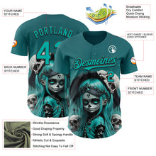 Загрузить изображение в средство просмотра галереи, Custom Blue Aqua-Black 3D Halloween Spooky Skull Authentic Baseball Jersey
