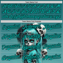 Загрузить изображение в средство просмотра галереи, Custom Blue Aqua-Black 3D Halloween Spooky Skull Authentic Baseball Jersey
