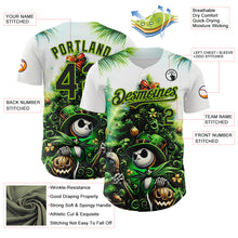 Загрузить изображение в средство просмотра галереи, Custom White Black-Neon Green 3D Halloween Spooky Pumpkin Authentic Baseball Jersey
