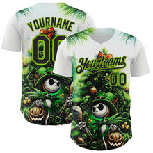 Загрузить изображение в средство просмотра галереи, Custom White Black-Neon Green 3D Halloween Spooky Pumpkin Authentic Baseball Jersey
