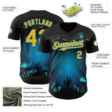 Загрузить изображение в средство просмотра галереи, Custom Black Gold-Sky Blue 3D Halloween Spooky Pumpkin Zombies Authentic Baseball Jersey
