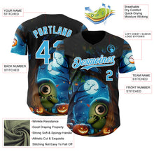 Load image into Gallery viewer, Custom Black Sky Blue-White 3D Halloween Spooky Pumpkin Authentic Baseball Jersey
