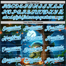 Load image into Gallery viewer, Custom Black Sky Blue-White 3D Halloween Spooky Pumpkin Authentic Baseball Jersey
