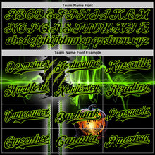 Load image into Gallery viewer, Custom Black Neon Green 3D Halloween Spooky Pumpkin Scratch Authentic Baseball Jersey

