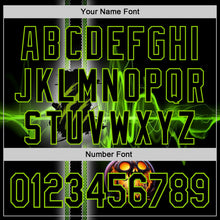 Load image into Gallery viewer, Custom Black Neon Green 3D Halloween Spooky Pumpkin Scratch Authentic Baseball Jersey
