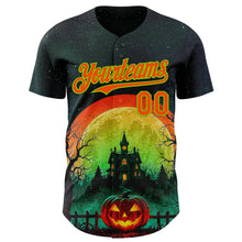 Загрузить изображение в средство просмотра галереи, Custom Black Orange-Neon Green 3D Halloween Spooky Pumpkin Authentic Baseball Jersey
