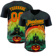Загрузить изображение в средство просмотра галереи, Custom Black Orange-Neon Green 3D Halloween Spooky Pumpkin Authentic Baseball Jersey
