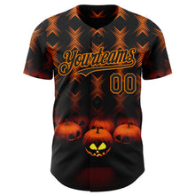 Load image into Gallery viewer, Custom Black Bay Orange 3D Halloween Spooky Pumpkin Stripe Authentic Baseball Jersey

