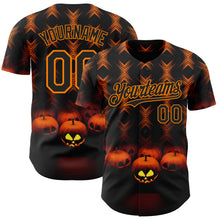 Load image into Gallery viewer, Custom Black Bay Orange 3D Halloween Spooky Pumpkin Stripe Authentic Baseball Jersey
