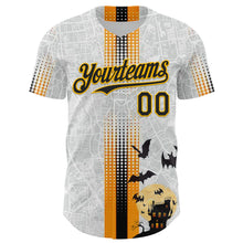 Загрузить изображение в средство просмотра галереи, Custom White Black-Gold 3D Halloween Spooky Bat Stripe Authentic Baseball Jersey
