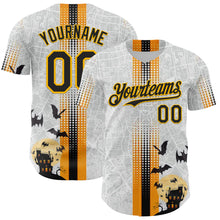 Загрузить изображение в средство просмотра галереи, Custom White Black-Gold 3D Halloween Spooky Bat Stripe Authentic Baseball Jersey
