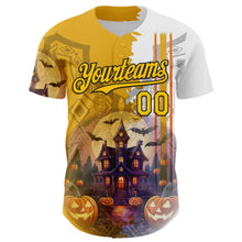 Load image into Gallery viewer, Custom White Yellow-Black 3D Halloween Spooky Pumpkin Authentic Baseball Jersey

