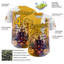 Load image into Gallery viewer, Custom White Yellow-Black 3D Halloween Spooky Pumpkin Authentic Baseball Jersey
