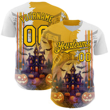 Load image into Gallery viewer, Custom White Yellow-Black 3D Halloween Spooky Pumpkin Authentic Baseball Jersey
