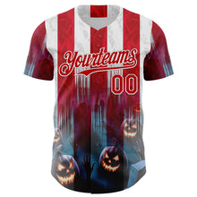 Load image into Gallery viewer, Custom Red Blue-White 3D Halloween Spooky Pumpkin Stripe Authentic Baseball Jersey
