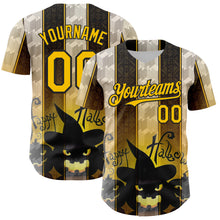 Загрузить изображение в средство просмотра галереи, Custom Black Yellow-White 3D Halloween Spooky Pumpkin Stripe Authentic Baseball Jersey
