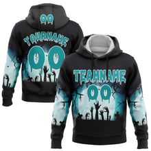 Load image into Gallery viewer, Custom Black Teal-White 3D Halloween Zombies Spooky Sports Pullover Sweatshirt Hoodie
