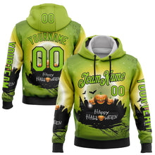 Load image into Gallery viewer, Custom Green Neon Green-Black 3D Halloween Pumpkin Spooky Sports Pullover Sweatshirt Hoodie
