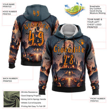 Load image into Gallery viewer, Custom Blue Bay Orange-Black 3D Halloween Pumpkin Spooky Sports Pullover Sweatshirt Hoodie
