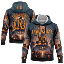 Load image into Gallery viewer, Custom Blue Bay Orange-Black 3D Halloween Pumpkin Spooky Sports Pullover Sweatshirt Hoodie
