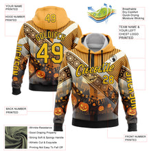 Load image into Gallery viewer, Custom Yellow Black 3D Halloween Pumpkin Spooky Stripe Sports Pullover Sweatshirt Hoodie
