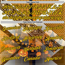 Load image into Gallery viewer, Custom Yellow Black 3D Halloween Pumpkin Spooky Stripe Sports Pullover Sweatshirt Hoodie
