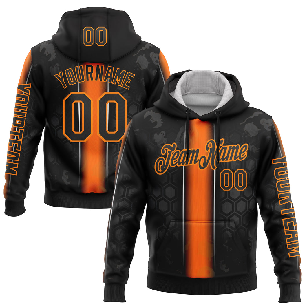 Custom Black Orange-Bay Orange 3D Halloween Pumpkin Spooky Sportswear Sports Pullover Sweatshirt Hoodie