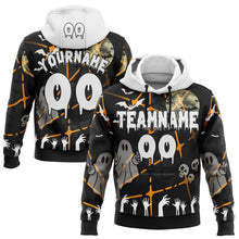 Load image into Gallery viewer, Custom Black White 3D Halloween Zombies Spooky Stripe Sports Pullover Sweatshirt Hoodie
