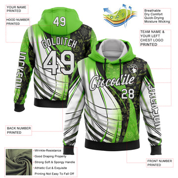 Custom Green White-Black 3D Halloween Spooky Sportswear Sports Pullover Sweatshirt Hoodie