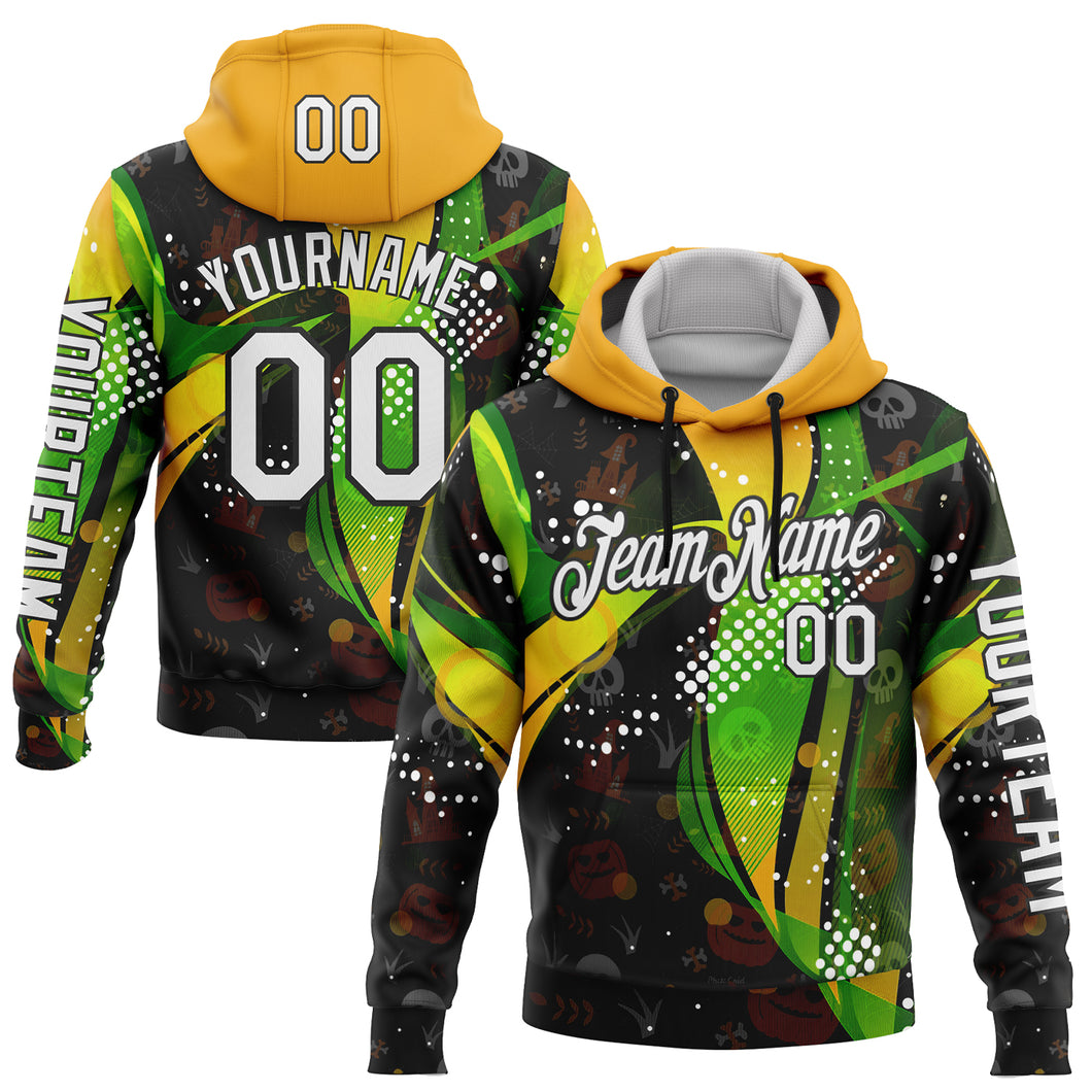 Custom Black White Green-Yellow 3D Halloween Spooky Sportswear Sports Pullover Sweatshirt Hoodie