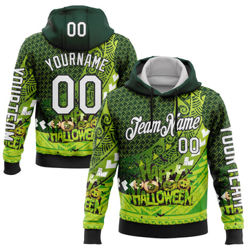 Custom Green White-Black 3D Halloween Spooky Sportswear Sports Pullover Sweatshirt Hoodie