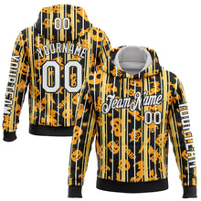 Load image into Gallery viewer, Custom Yellow White-Black 3D Halloween Pumpkin Spooky Stripe Sports Pullover Sweatshirt Hoodie
