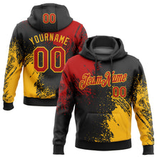 Load image into Gallery viewer, Custom Stitched Black Red-Gold 3D Pattern Design Abstract Brush Stroke Sports Pullover Sweatshirt Hoodie
