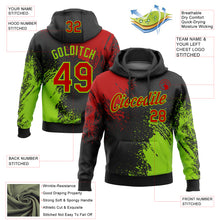 Load image into Gallery viewer, Custom Stitched Black Red-Neon Green 3D Pattern Design Abstract Brush Stroke Sports Pullover Sweatshirt Hoodie
