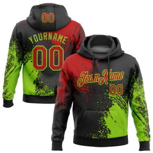 Load image into Gallery viewer, Custom Stitched Black Red-Neon Green 3D Pattern Design Abstract Brush Stroke Sports Pullover Sweatshirt Hoodie
