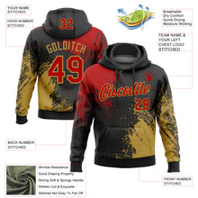 Load image into Gallery viewer, Custom Stitched Black Red-Old Gold 3D Pattern Design Abstract Brush Stroke Sports Pullover Sweatshirt Hoodie
